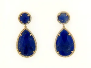 14K Yellow Gold Lapis Lazuli and Diamond Earrings