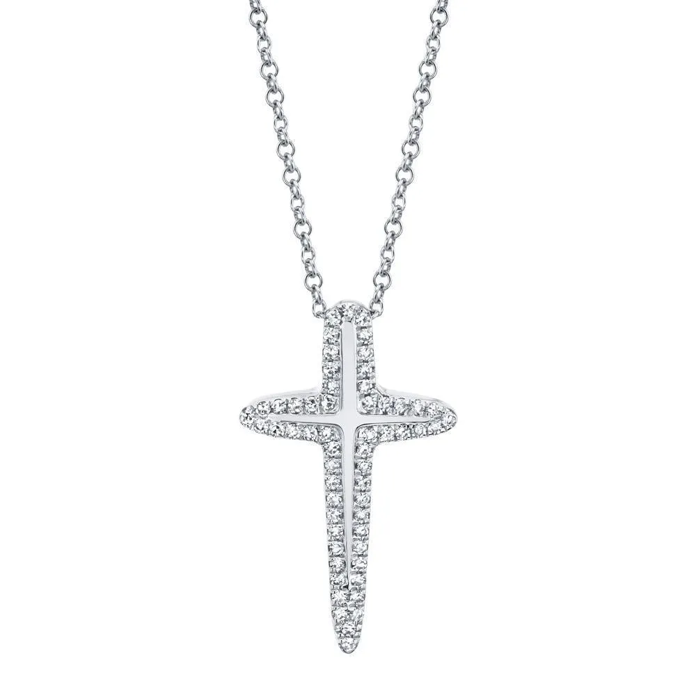 14KT GOLD 0.13 CTW DIAMOND OUTLINE CROSS NECKLACE