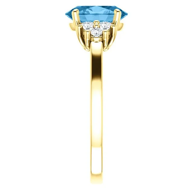 14KT GOLD 2.40 CT SWISS BLUE TOPAZ & 1/4 CTW DIAMOND ACCENT RING