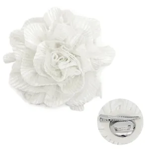 2-Way Velvet Big Flower Corsage Brooch Hair Pin White
