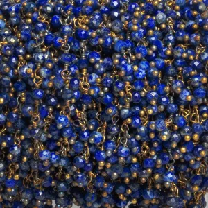 2.7mm Lapis Lazuli Round Gold Dangling Chain 85 beads