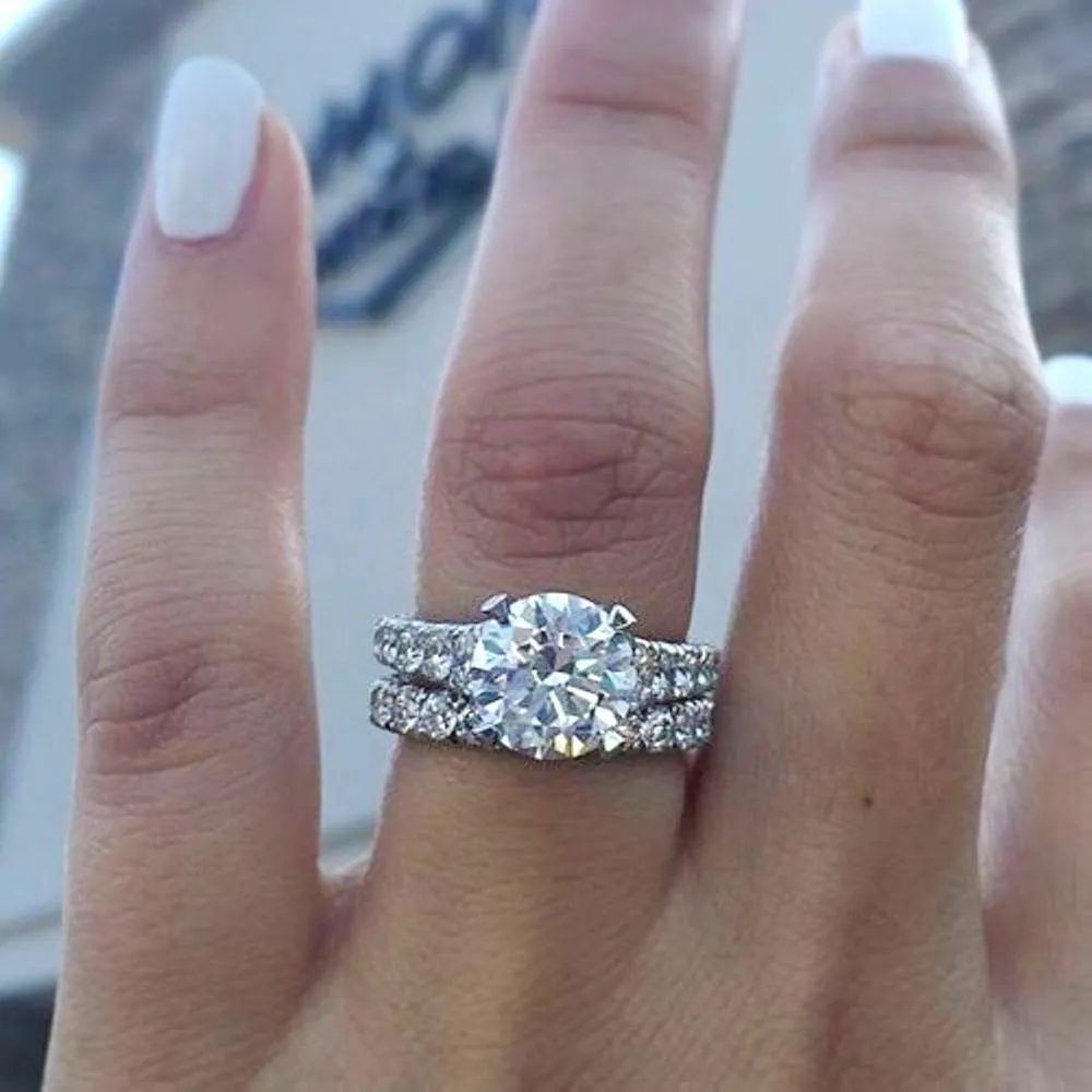3Ct White Round Cut Moissanite Wedding Engagement Ring Solid 14K White Gold over