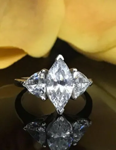 4 Ct Marquise Cut Diamond Three Stone Wedding Ring White Gold Finish Bridal Gift