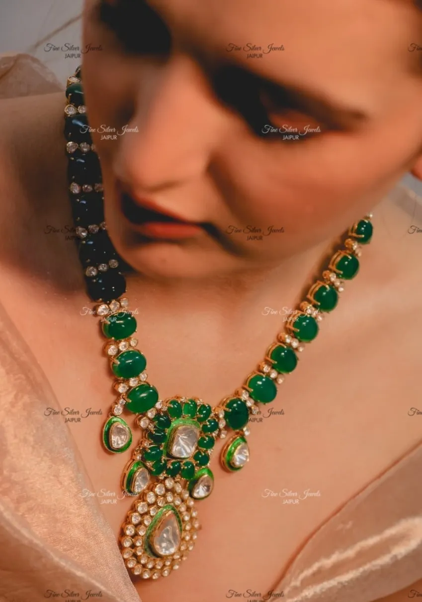 925 Silver GREEN ONYX POLKI NECKLACE