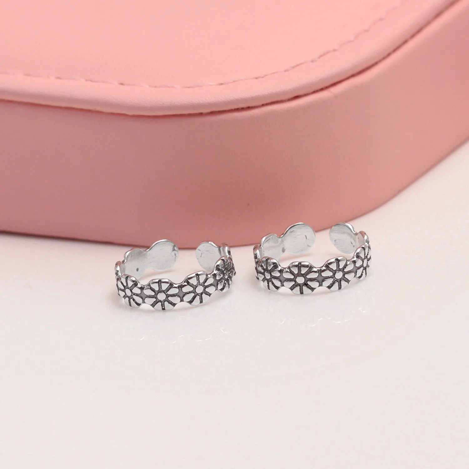925 Sterling Silver Antique Flower Shape Adjustable Toe Ring for Women