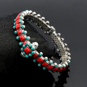 925 sterling silver customized design wedding anniversary gifting coral bangle bracelet with unique closure vintage tribal jewelry nsk815
