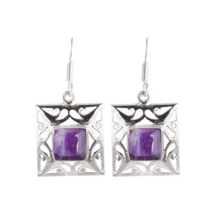 Amethyst Jali Square Silver Earring