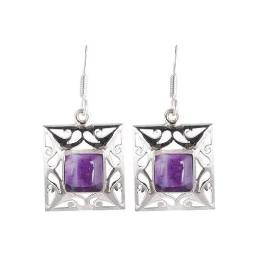 Amethyst Jali Square Silver Earring