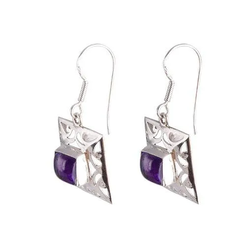 Amethyst Jali Square Silver Earring