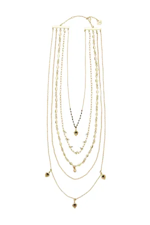 BEADED NECLACE WITH CHAINS GOLD BRASS