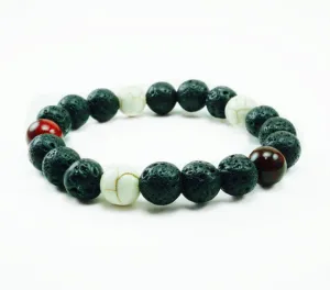 Black Maui 10mm Red Coral Howlite Lava Beaded Bracelet
