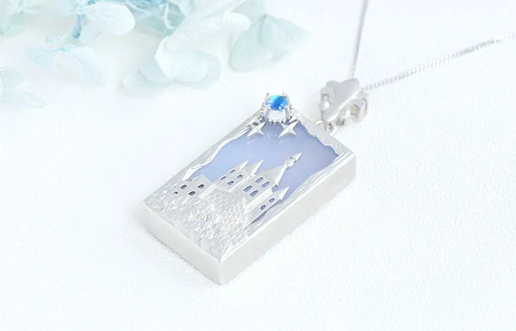 Castle Shaped Ladies Sterling Silver Moonstone Chalcedony Pendant Necklace for Women