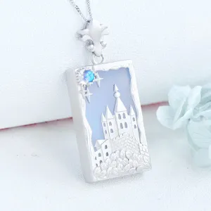 Castle Shaped Ladies Sterling Silver Moonstone Chalcedony Pendant Necklace for Women