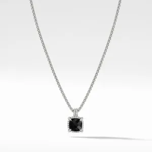 Chatelaine Pave Bezel Pendant Necklace with Black Onyx and Diamonds, 9mm