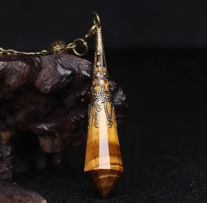 Color: Tiger eye - Spirit pendulum divination pendant energy stone natural crystal necklace gray moonlight purple powder white yellow blue sand black meteorite six-pointed star