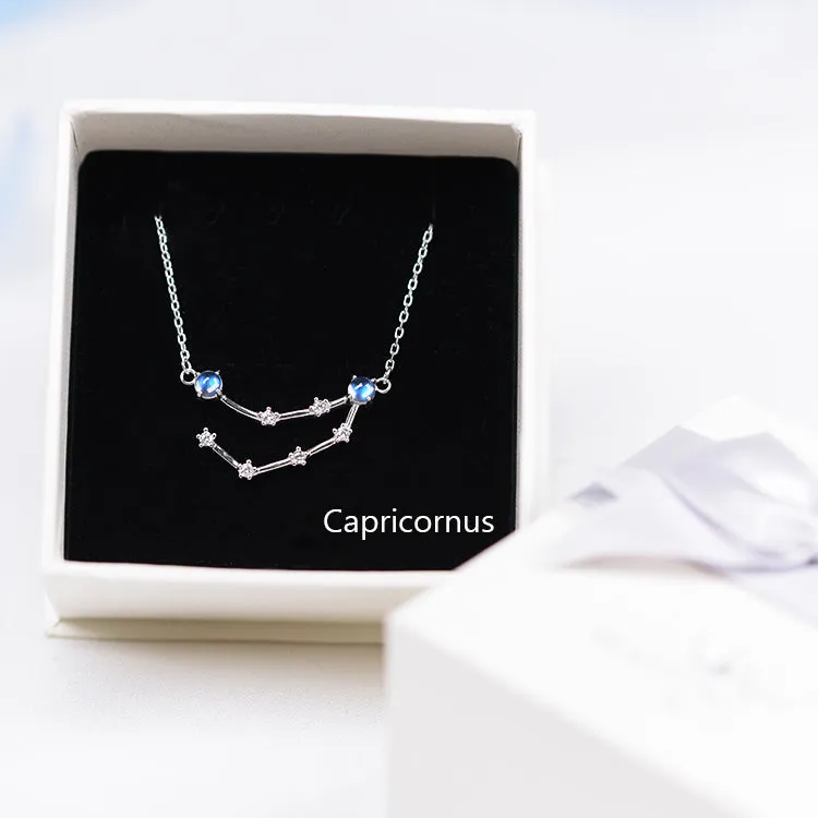 Constellation Moonstone Pendant Necklace in White Gold Plated Silver Gemstone Jewelry Women