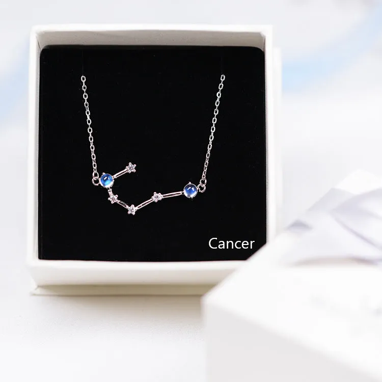 Constellation Moonstone Pendant Necklace in White Gold Plated Silver Gemstone Jewelry Women