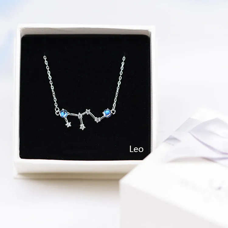 Constellation Moonstone Pendant Necklace in White Gold Plated Silver Gemstone Jewelry Women