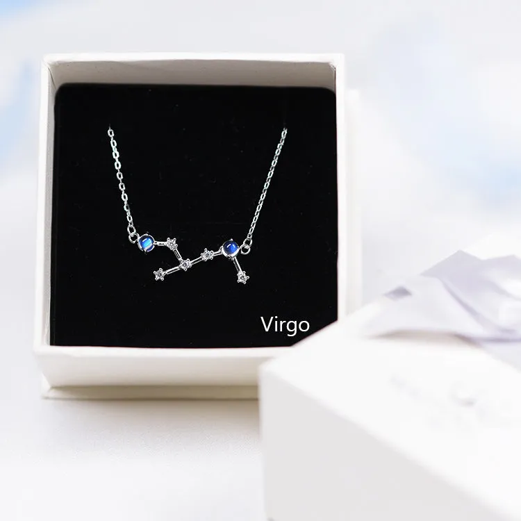 Constellation Moonstone Pendant Necklace in White Gold Plated Silver Gemstone Jewelry Women