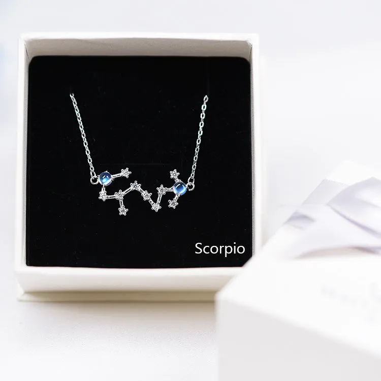 Constellation Moonstone Pendant Necklace in White Gold Plated Silver Gemstone Jewelry Women