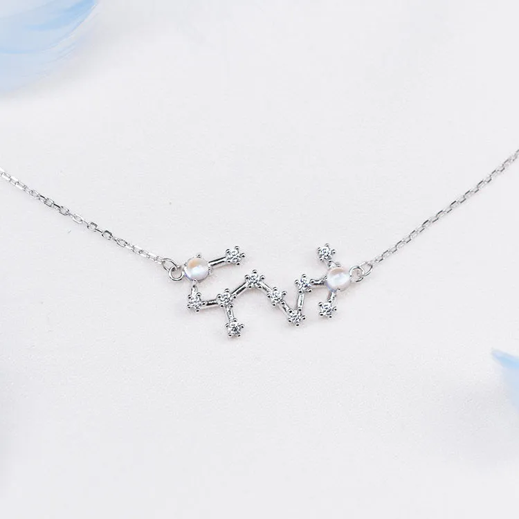 Constellation Moonstone Pendant Necklace in White Gold Plated Silver Gemstone Jewelry Women