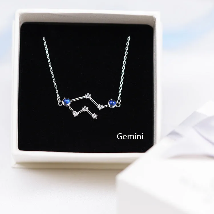Constellation Moonstone Pendant Necklace in White Gold Plated Silver Gemstone Jewelry Women