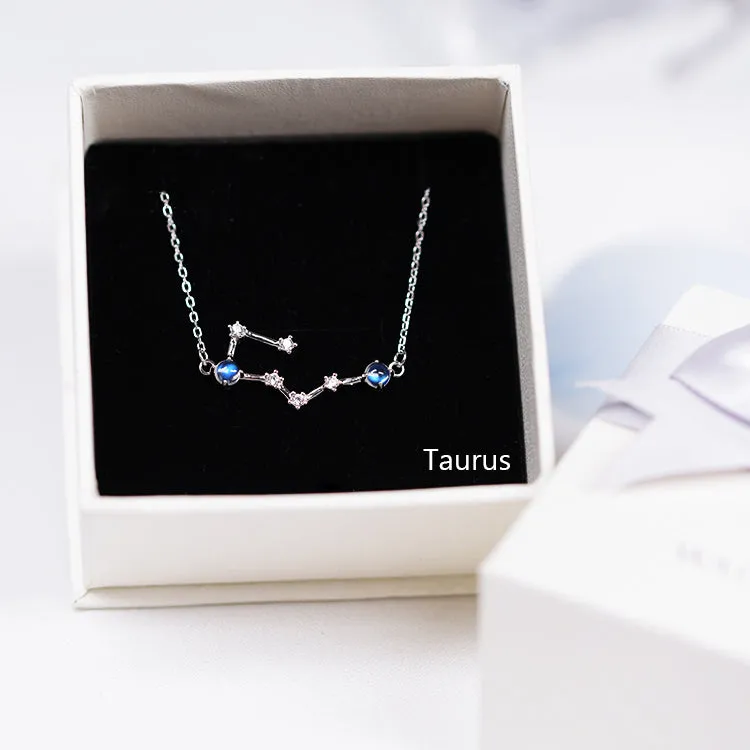Constellation Moonstone Pendant Necklace in White Gold Plated Silver Gemstone Jewelry Women