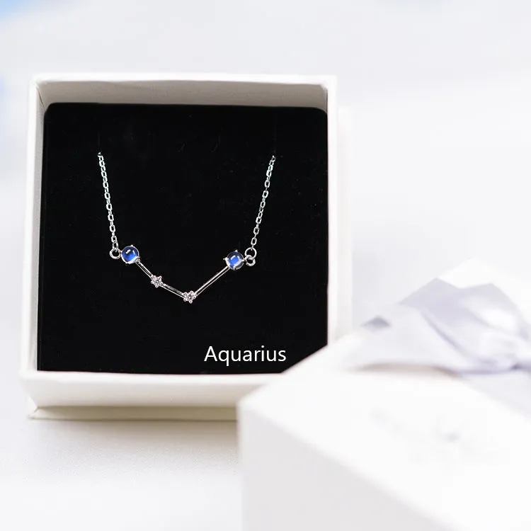 Constellation Moonstone Pendant Necklace in White Gold Plated Silver Gemstone Jewelry Women