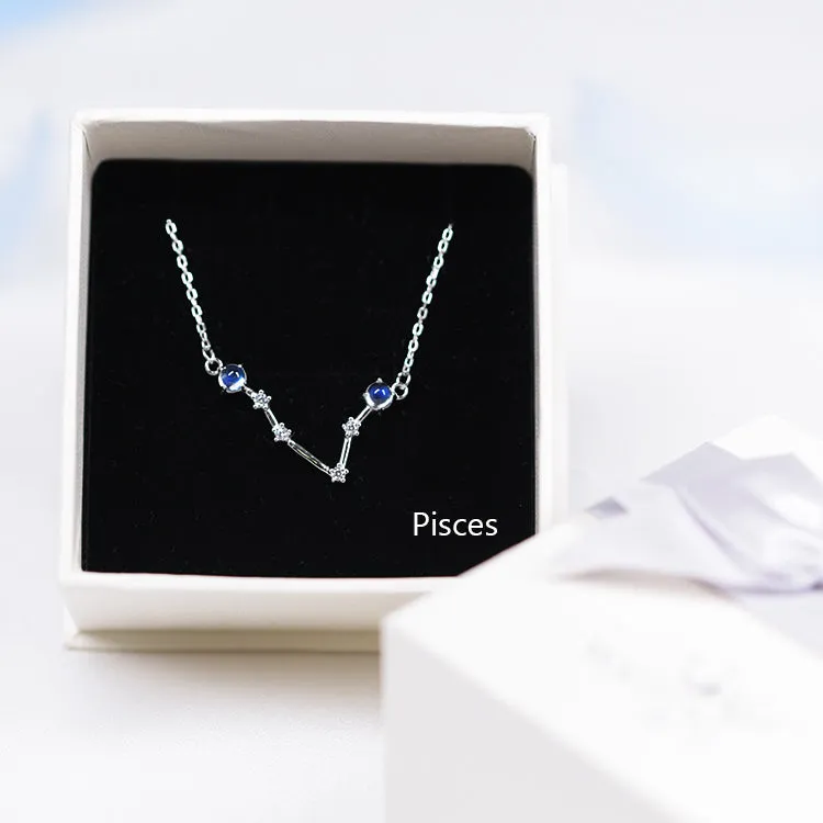Constellation Moonstone Pendant Necklace in White Gold Plated Silver Gemstone Jewelry Women