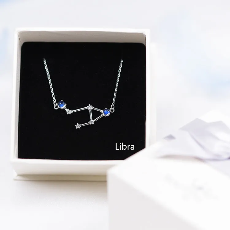 Constellation Moonstone Pendant Necklace in White Gold Plated Silver Gemstone Jewelry Women
