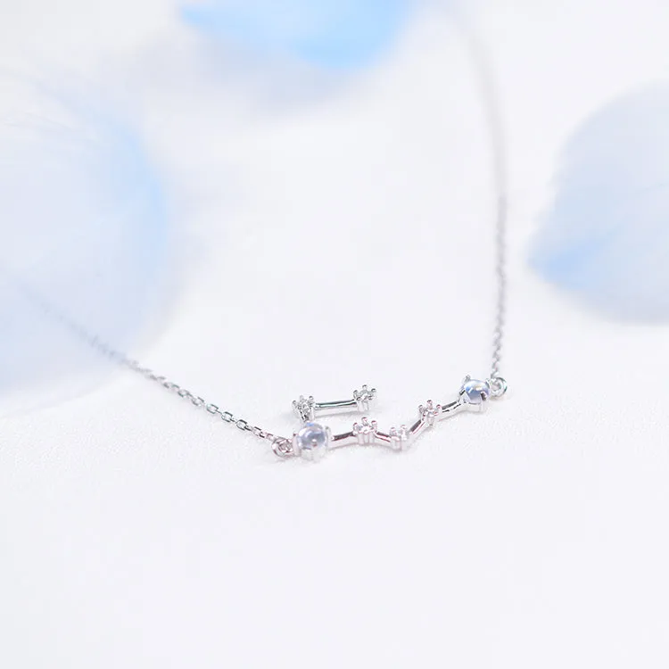 Constellation Moonstone Pendant Necklace in White Gold Plated Silver Gemstone Jewelry Women