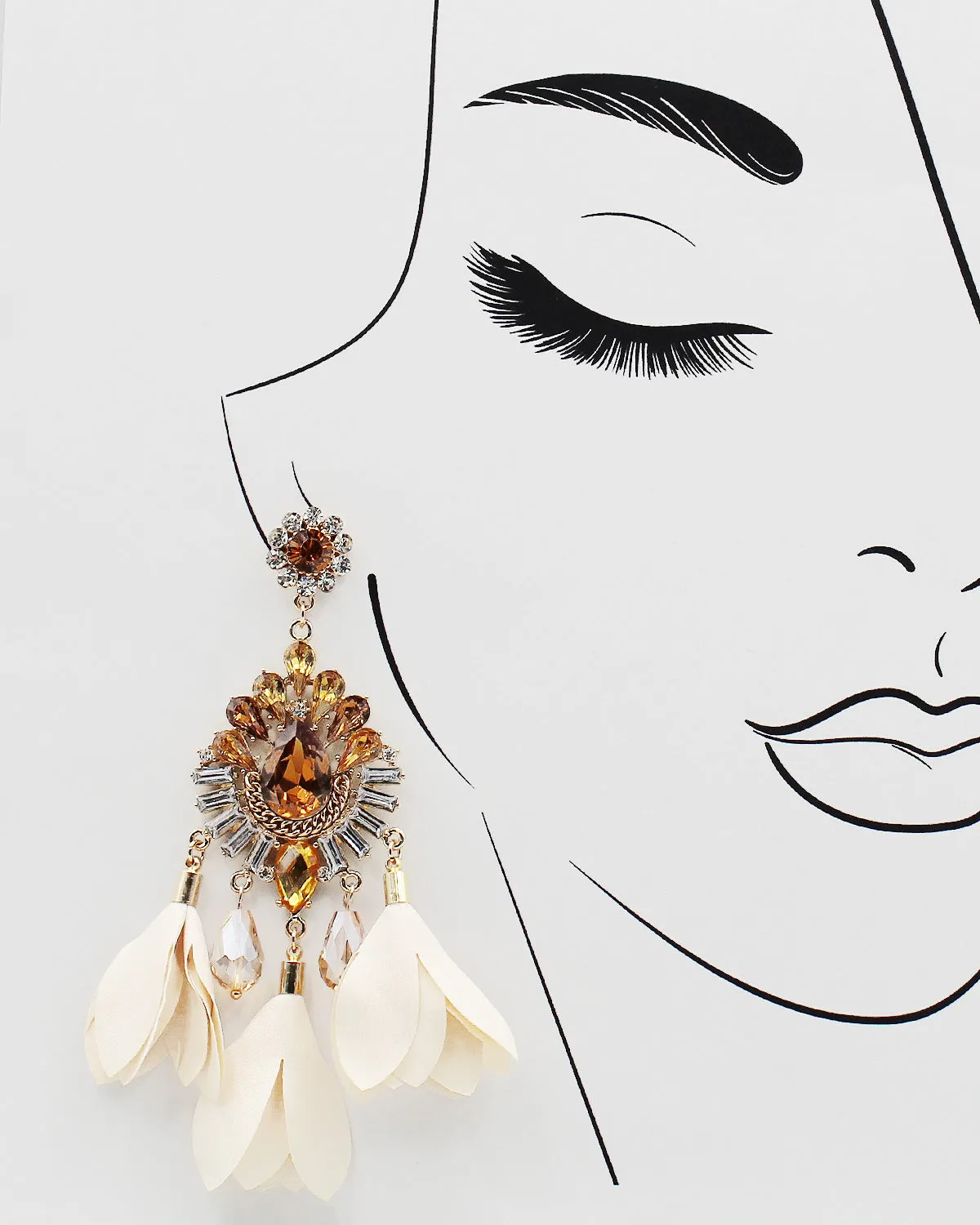 Crystal Bling Chandelier Earrings with Satin Fringe