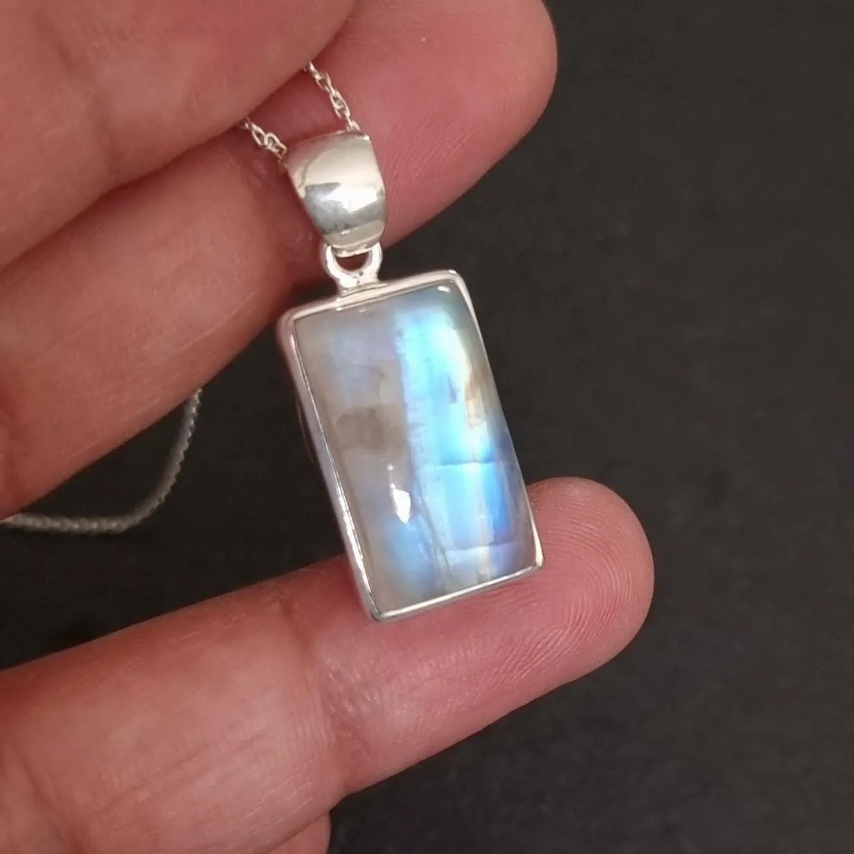 Cute Small Rectangle Moonstone 925 Sterling Silver Pendant, MP27