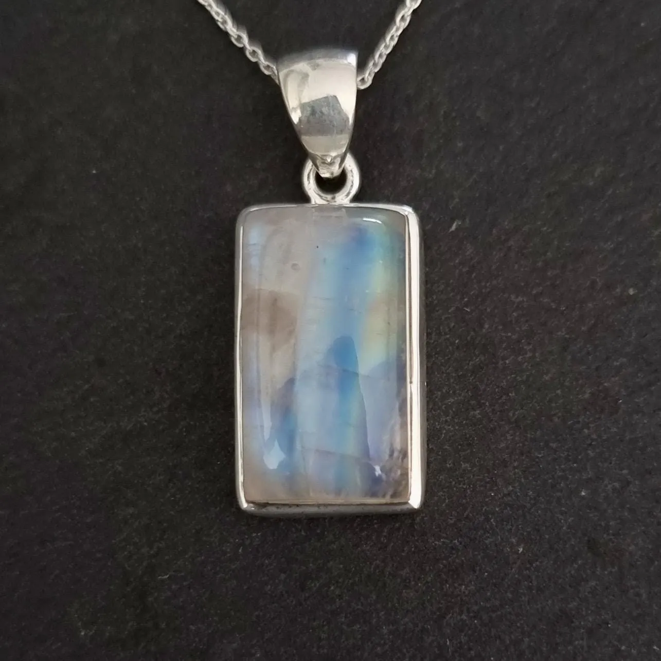 Cute Small Rectangle Moonstone 925 Sterling Silver Pendant, MP27