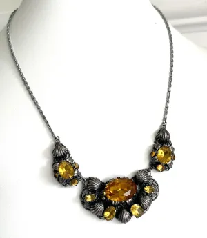 Czech Amber Stone Filigree Necklace