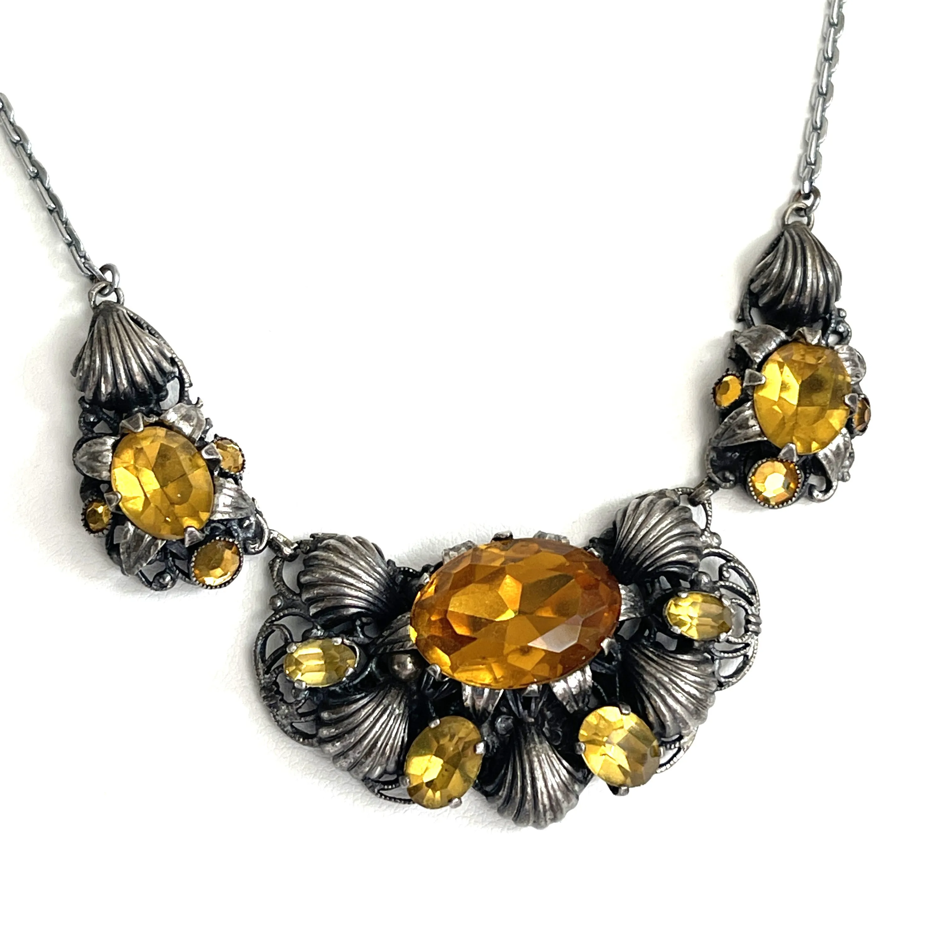 Czech Amber Stone Filigree Necklace