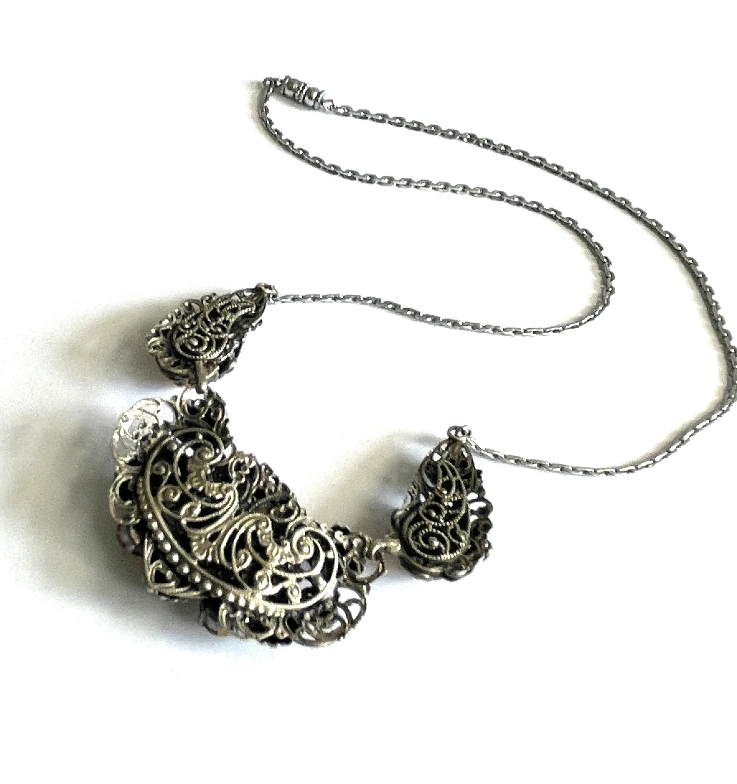 Czech Amber Stone Filigree Necklace