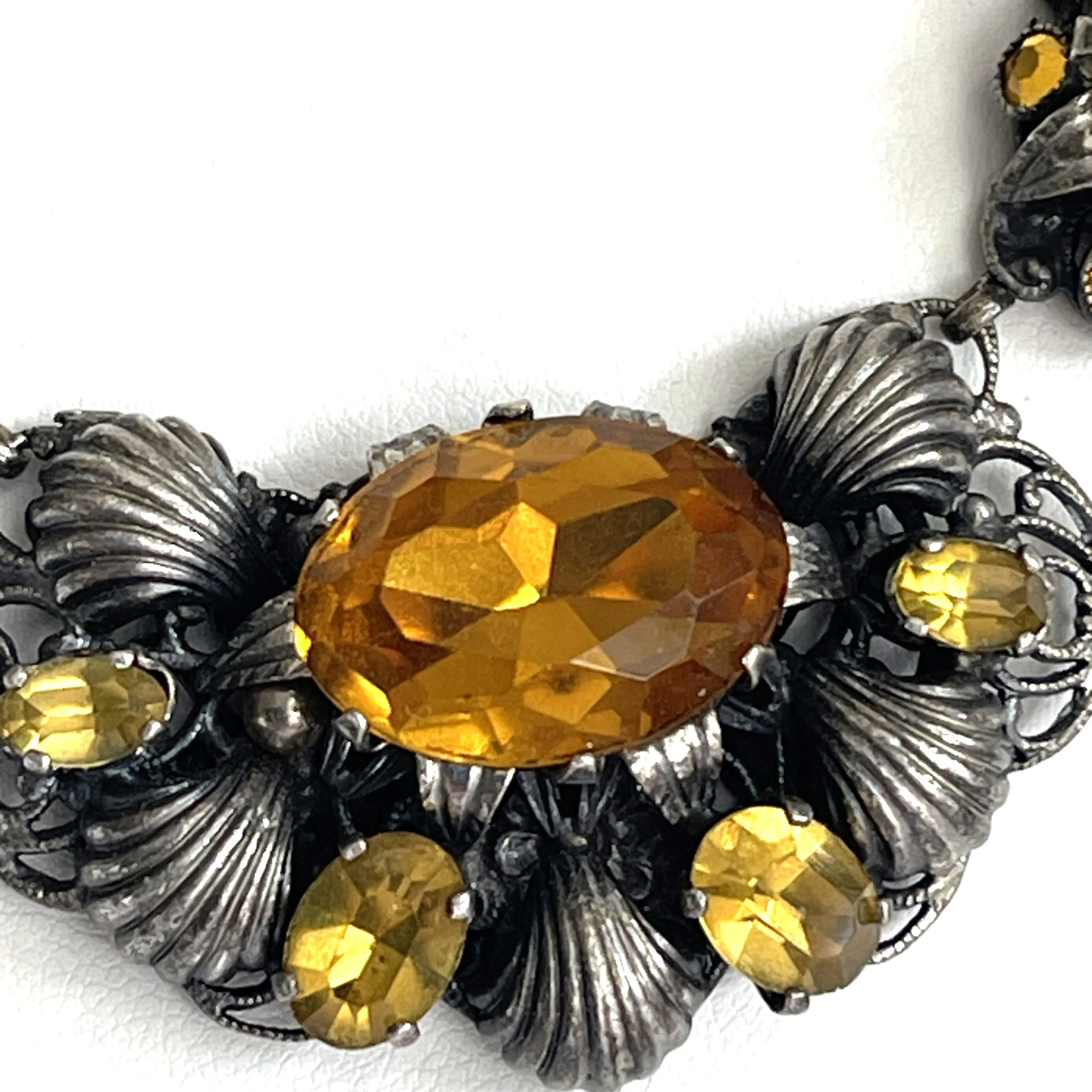 Czech Amber Stone Filigree Necklace