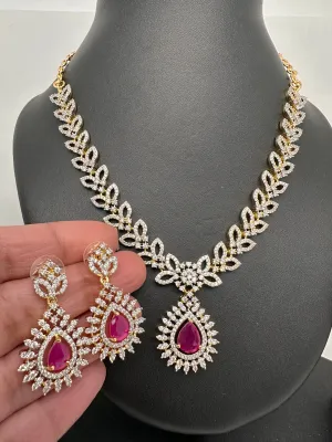Diamond FInish Color Stone Dainty Short Necklace