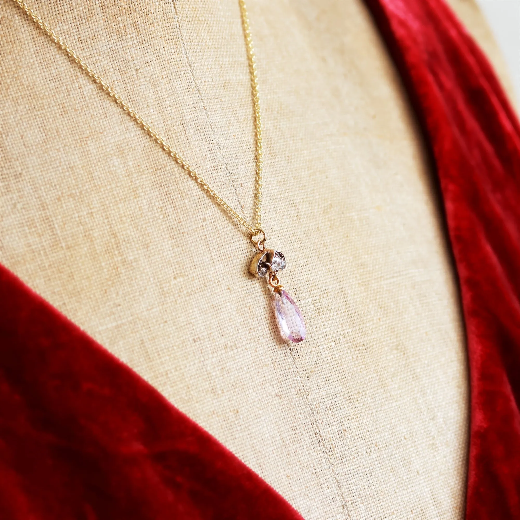 Fairest Lovely! Antique Pink Topaz & Diamond Pendant