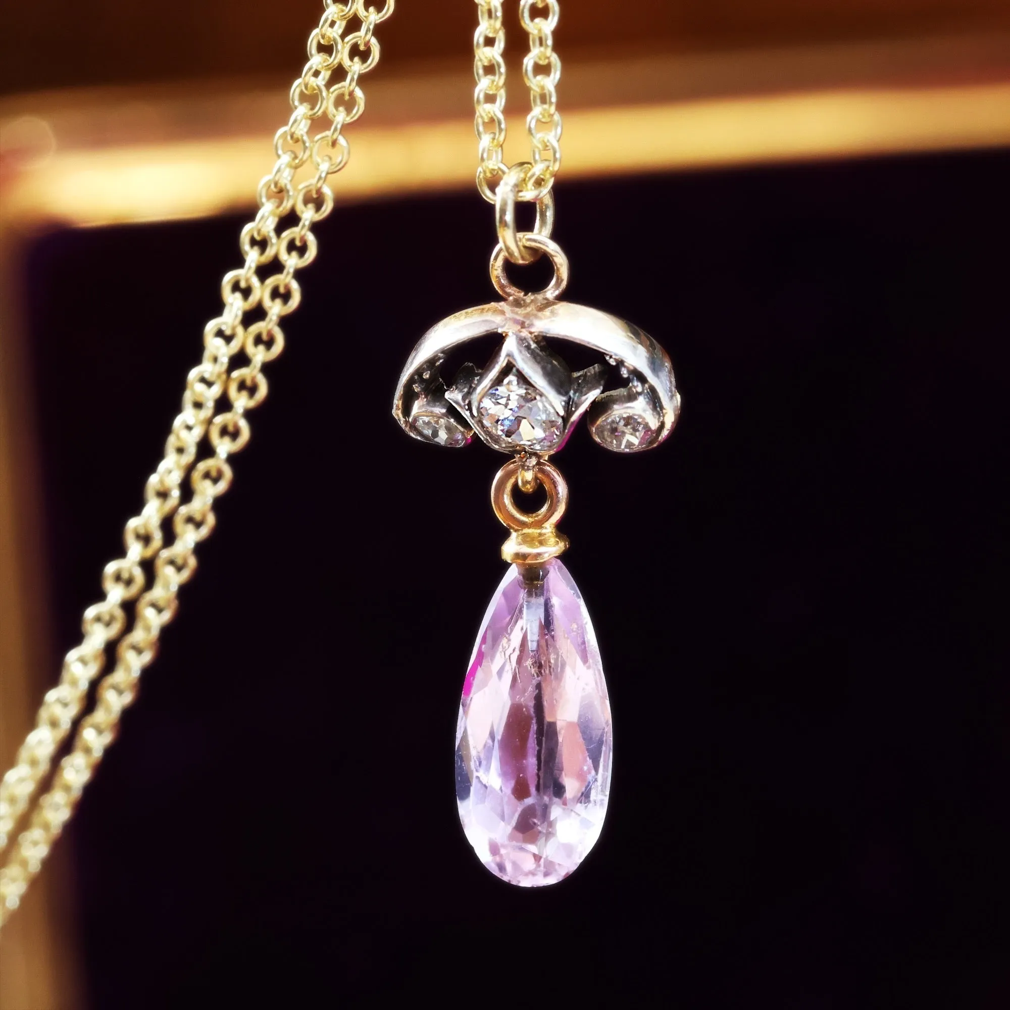 Fairest Lovely! Antique Pink Topaz & Diamond Pendant