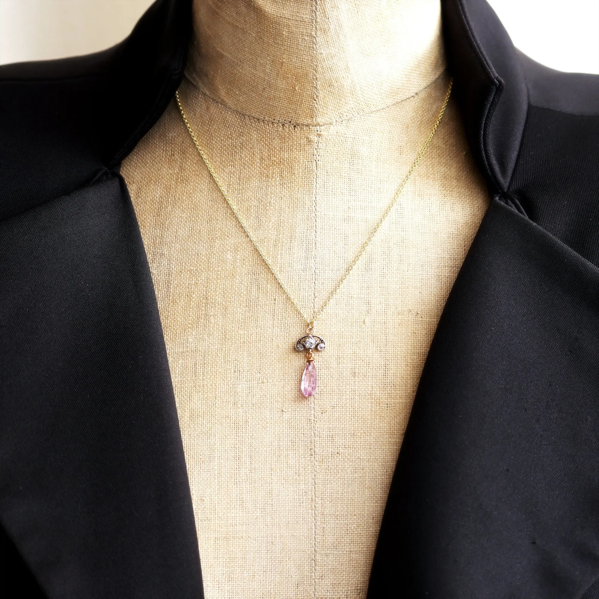 Fairest Lovely! Antique Pink Topaz & Diamond Pendant