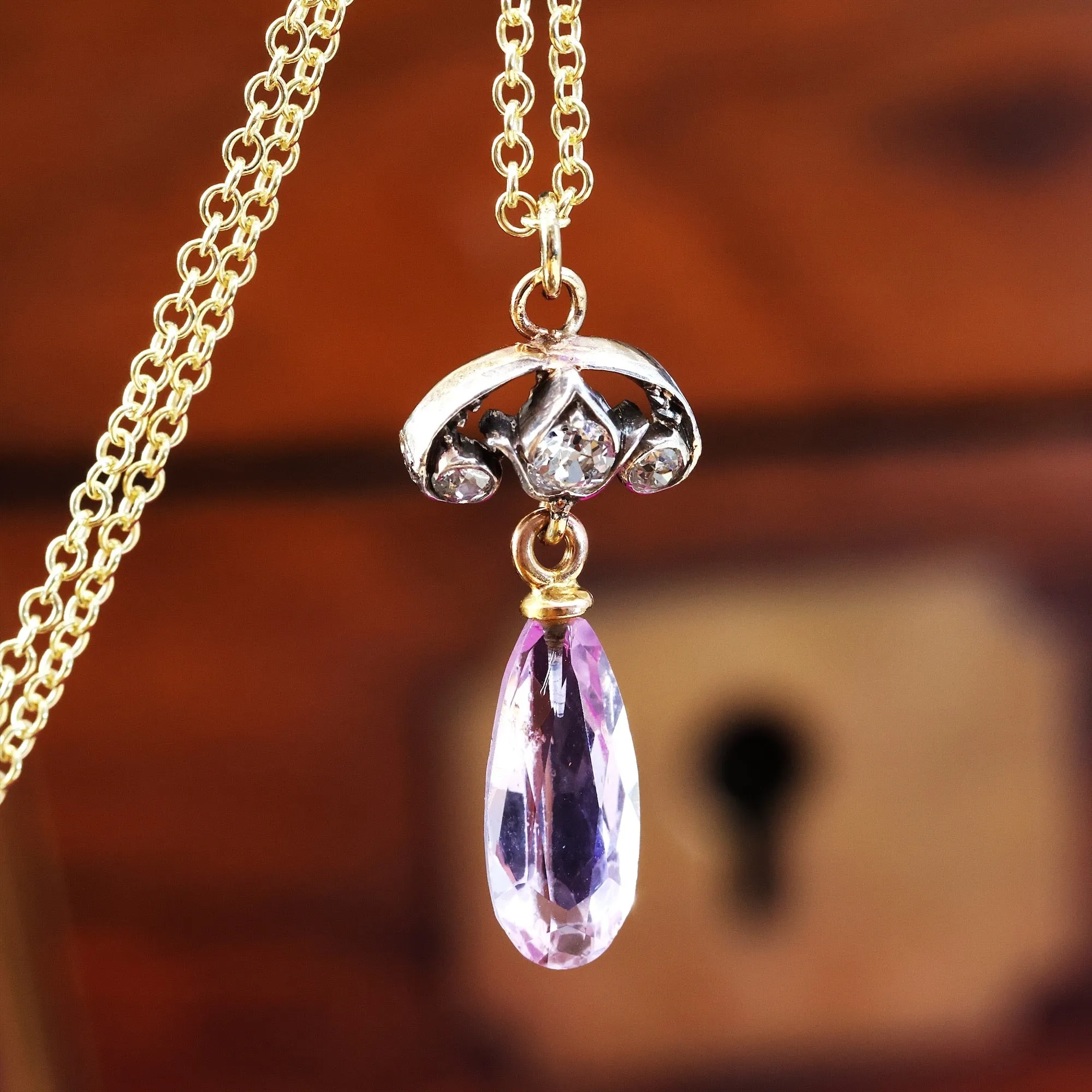 Fairest Lovely! Antique Pink Topaz & Diamond Pendant