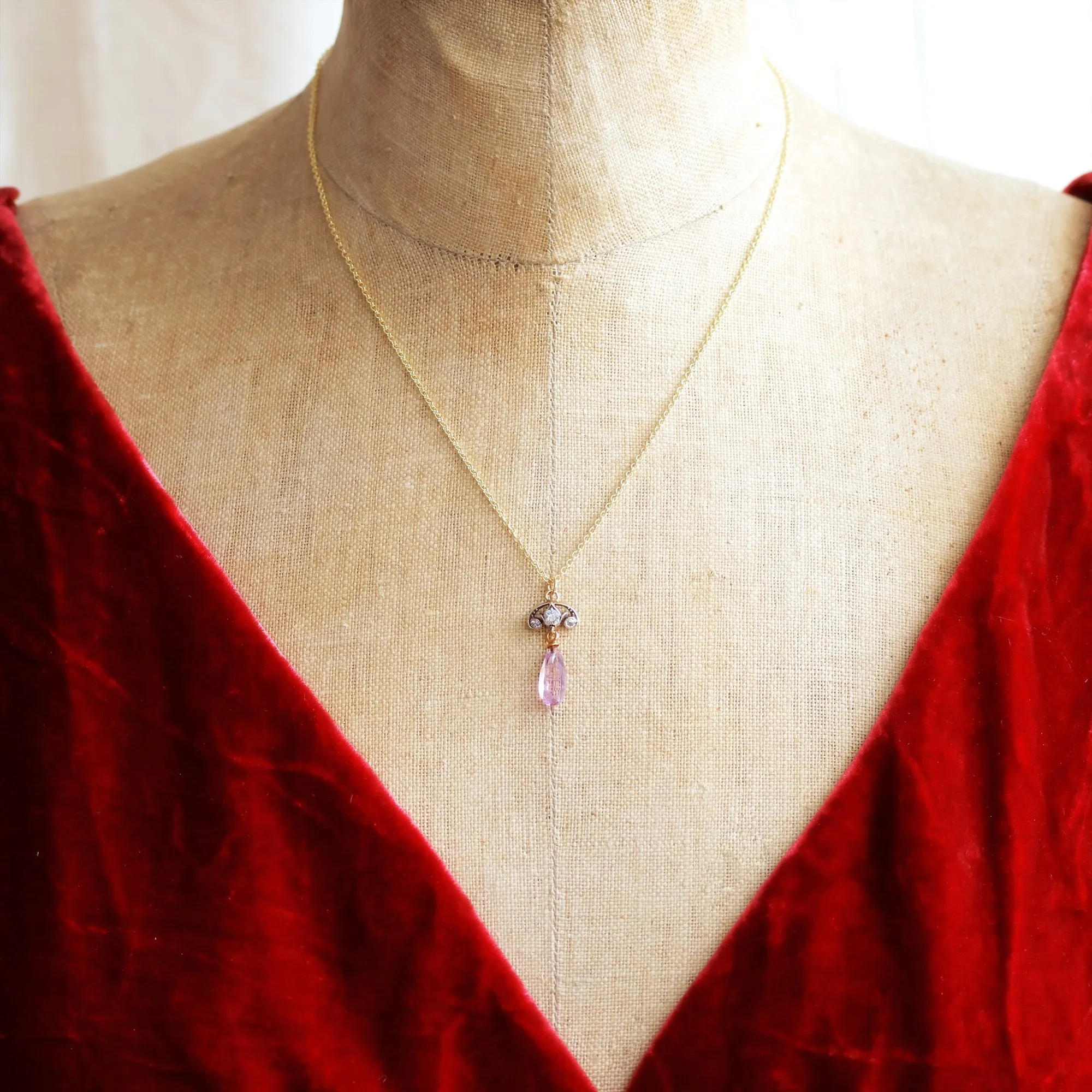 Fairest Lovely! Antique Pink Topaz & Diamond Pendant