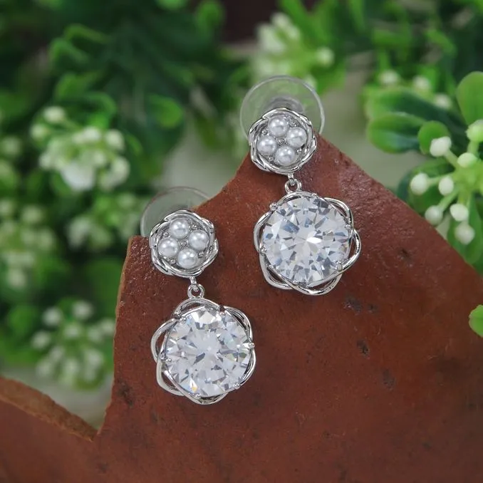 Floral Design Cubic Zirconia Korean Earring