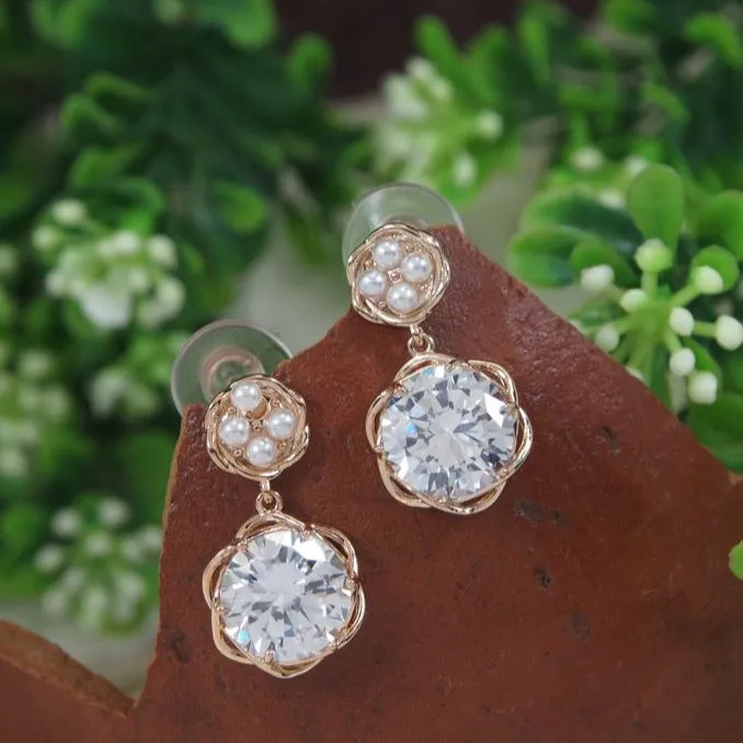 Floral Design Cubic Zirconia Korean Earring