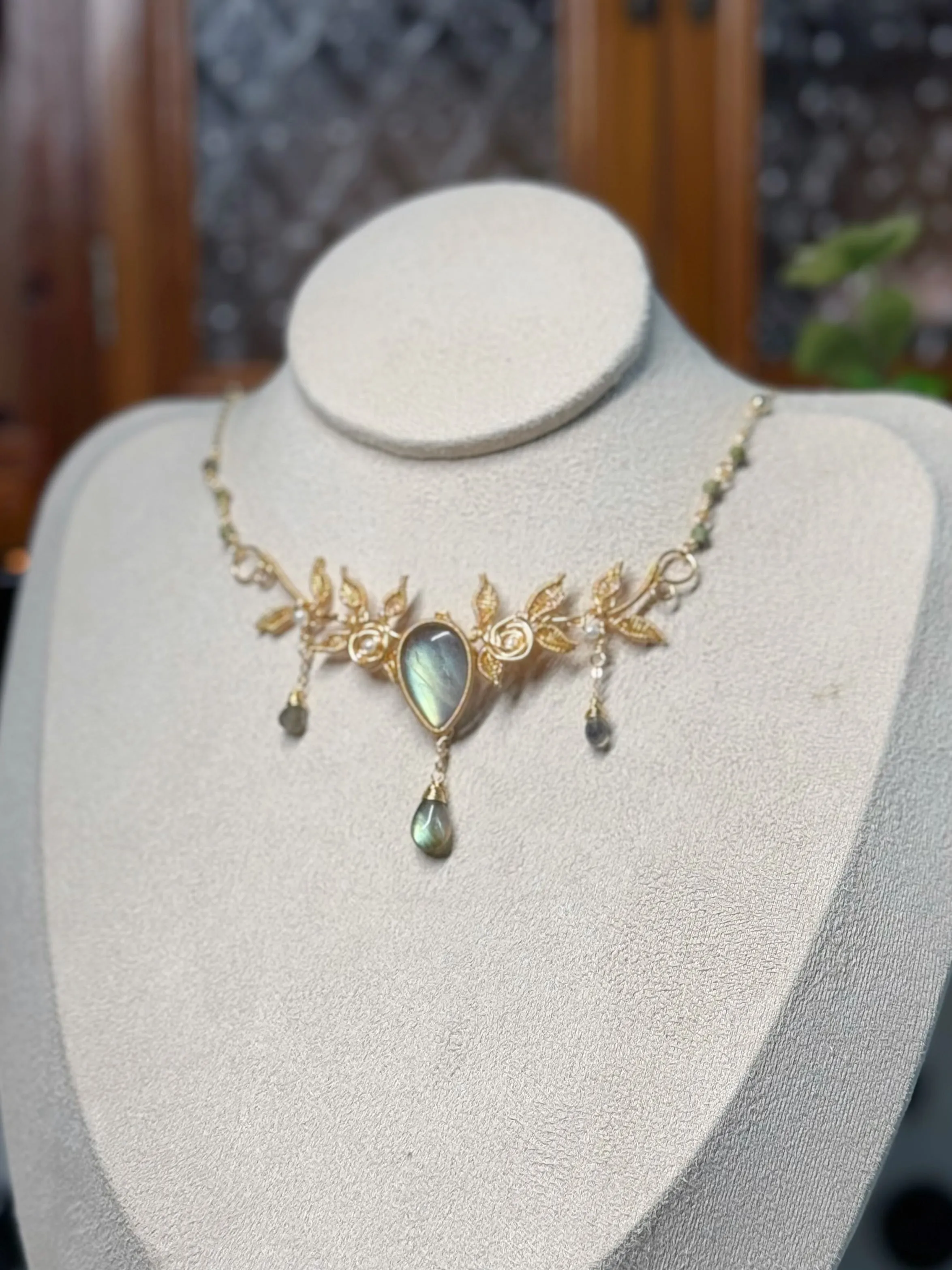 [Forest Daydreams] Handmade Labradorite Headpiece & Necklace - Wire Wrapped Jewelry