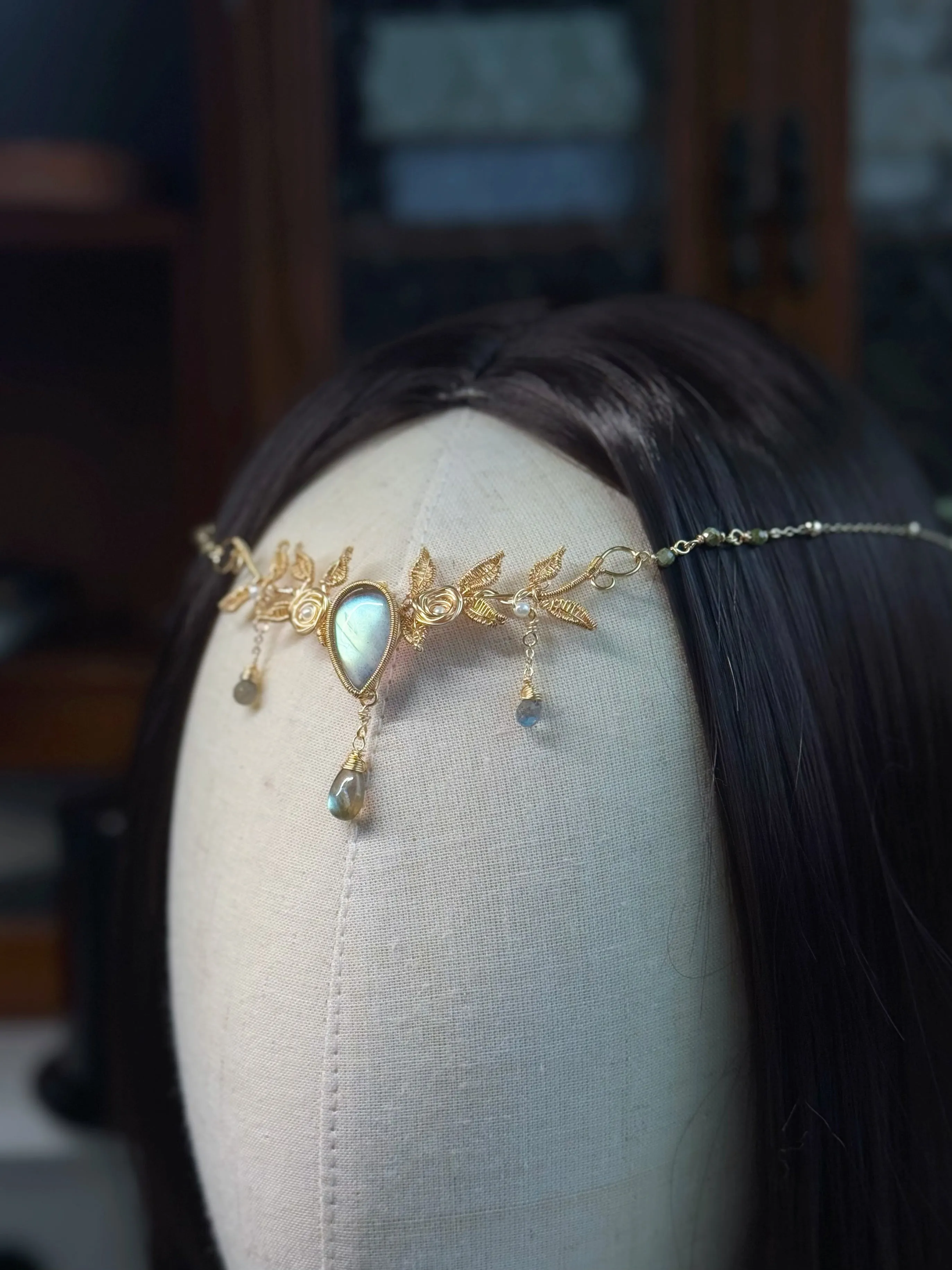 [Forest Daydreams] Handmade Labradorite Headpiece & Necklace - Wire Wrapped Jewelry