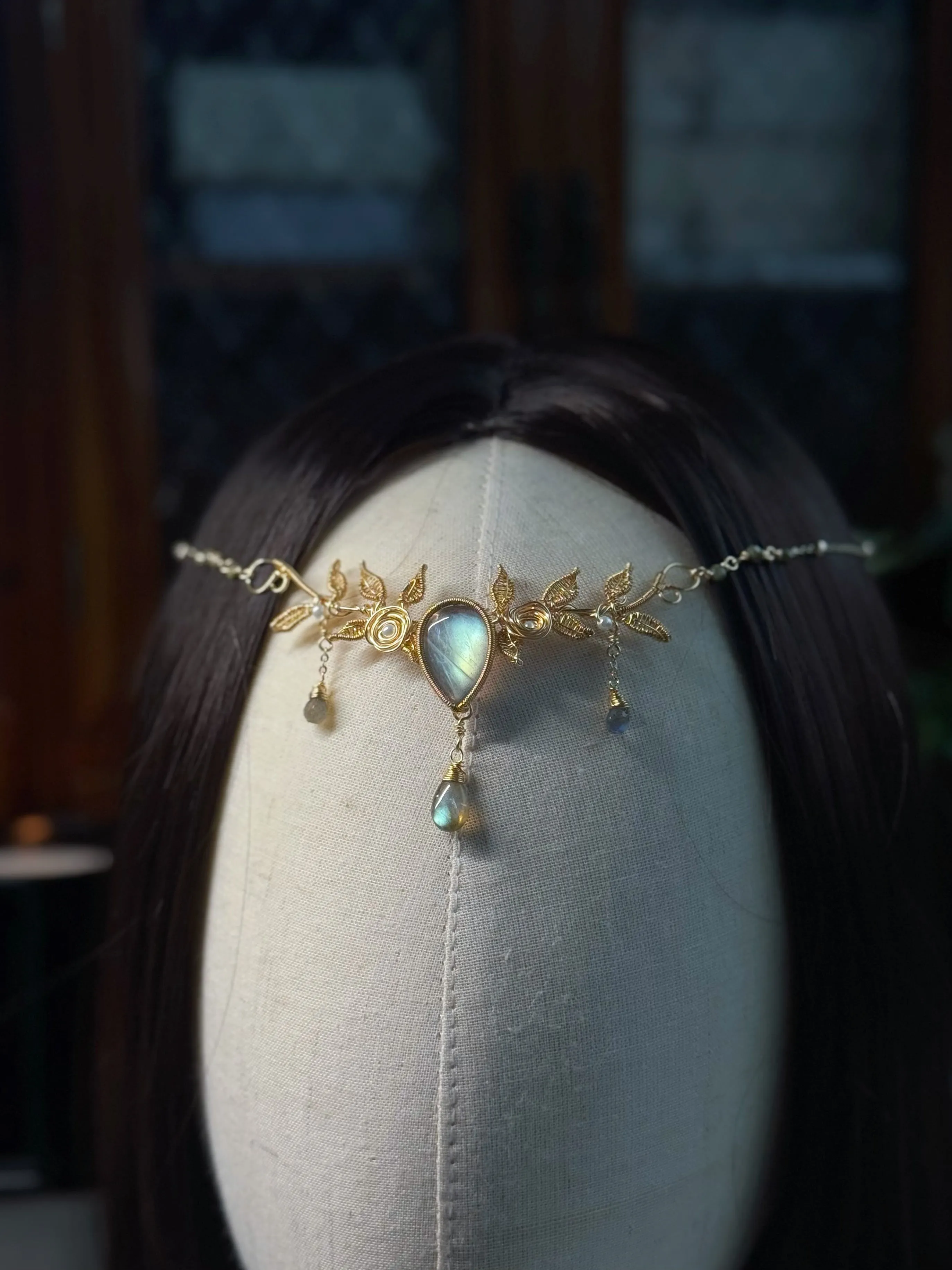 [Forest Daydreams] Handmade Labradorite Headpiece & Necklace - Wire Wrapped Jewelry