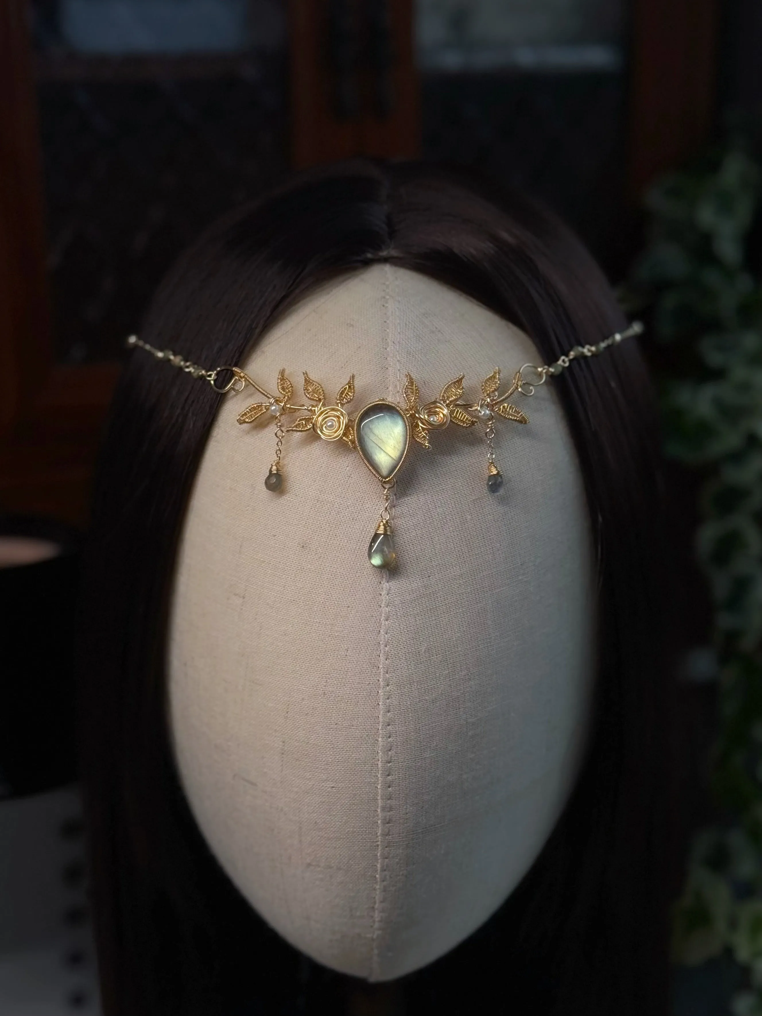 [Forest Daydreams] Handmade Labradorite Headpiece & Necklace - Wire Wrapped Jewelry